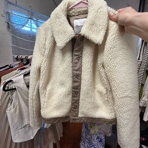 Madewell Cream Teddy Sherpa Jacket with Taupe Trim